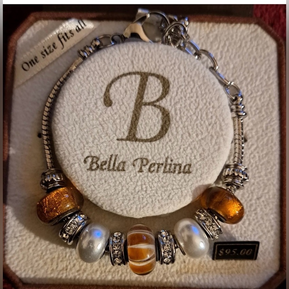 Vintage Bella Perlina European Charm Bracelet-Stones-Pearls-Silver NIB O…